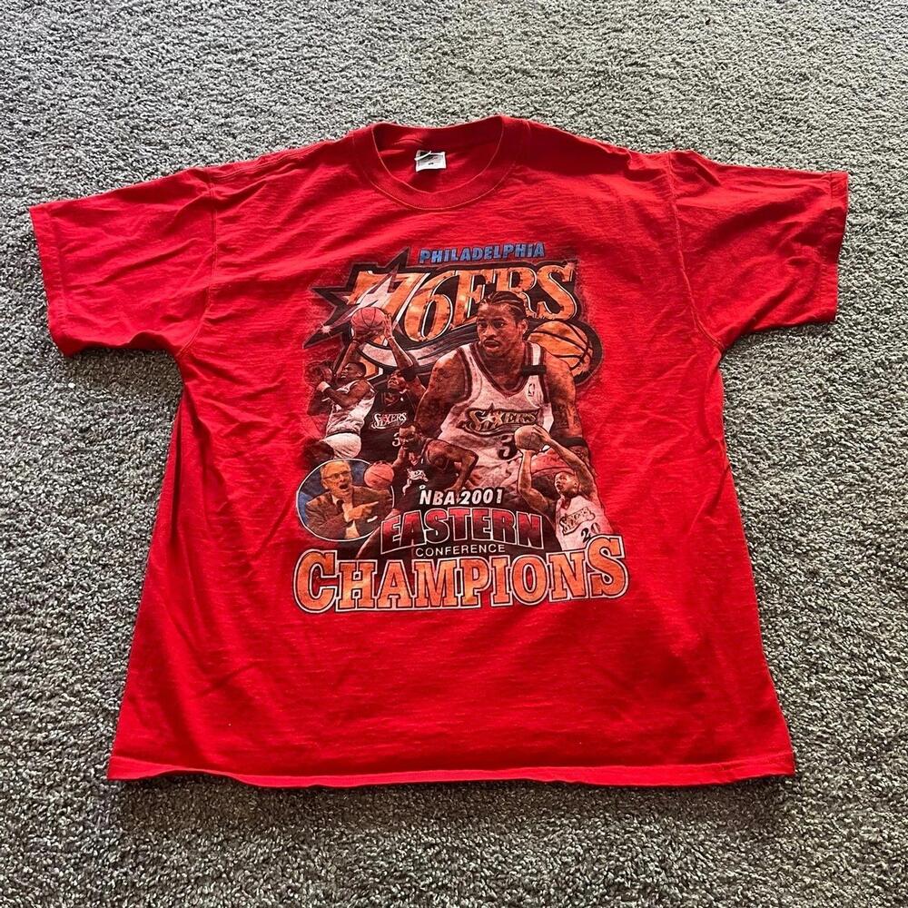 Vtg 2001 Philadelphia 76Ers Nba Eastern Conference Champs Shirt Iverson Rap Xl